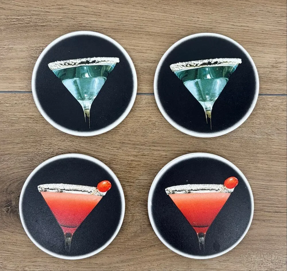 Vintage Retro Ceramic Martini Cocktail Drink Coasters - Set of 4 Black/Multi